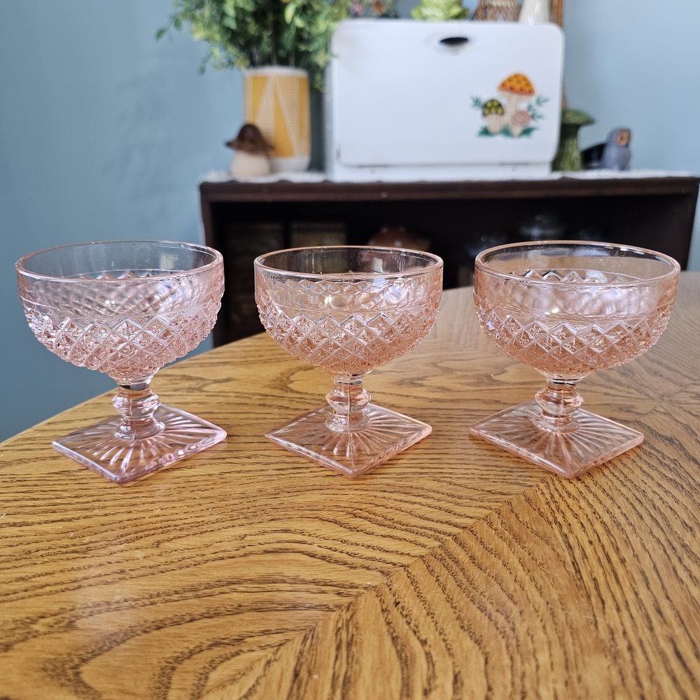 Vintage Antique Pink Anchor Hocking Miss America Depression Glass Dessert Cups - Picture 3 of 5